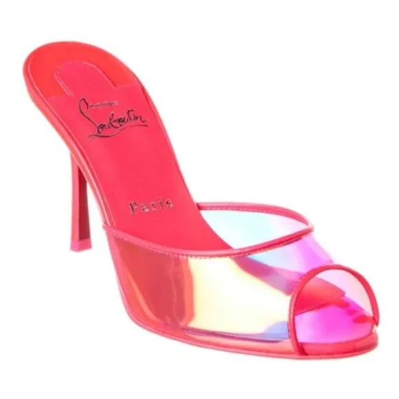 CHRISTIAN LOUBOUTIN Me Dolly 85 Patent-leather Trimmed Iridescent TPU Mules - Picture 1 of 8